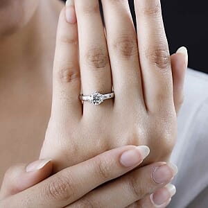 Moissanite 0.99 ctw Ring in Platinum Over Sterling Silver (Size 10)