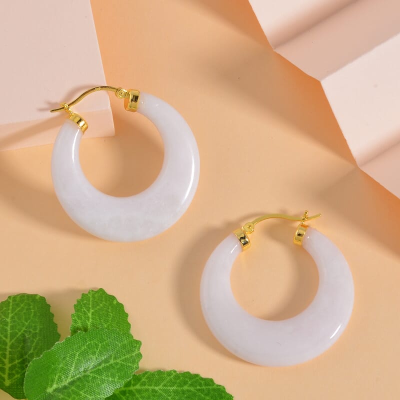 Natural Jade Earrings in Vermeil Yellow Gold Over Sterling Silver 70.00 ctw