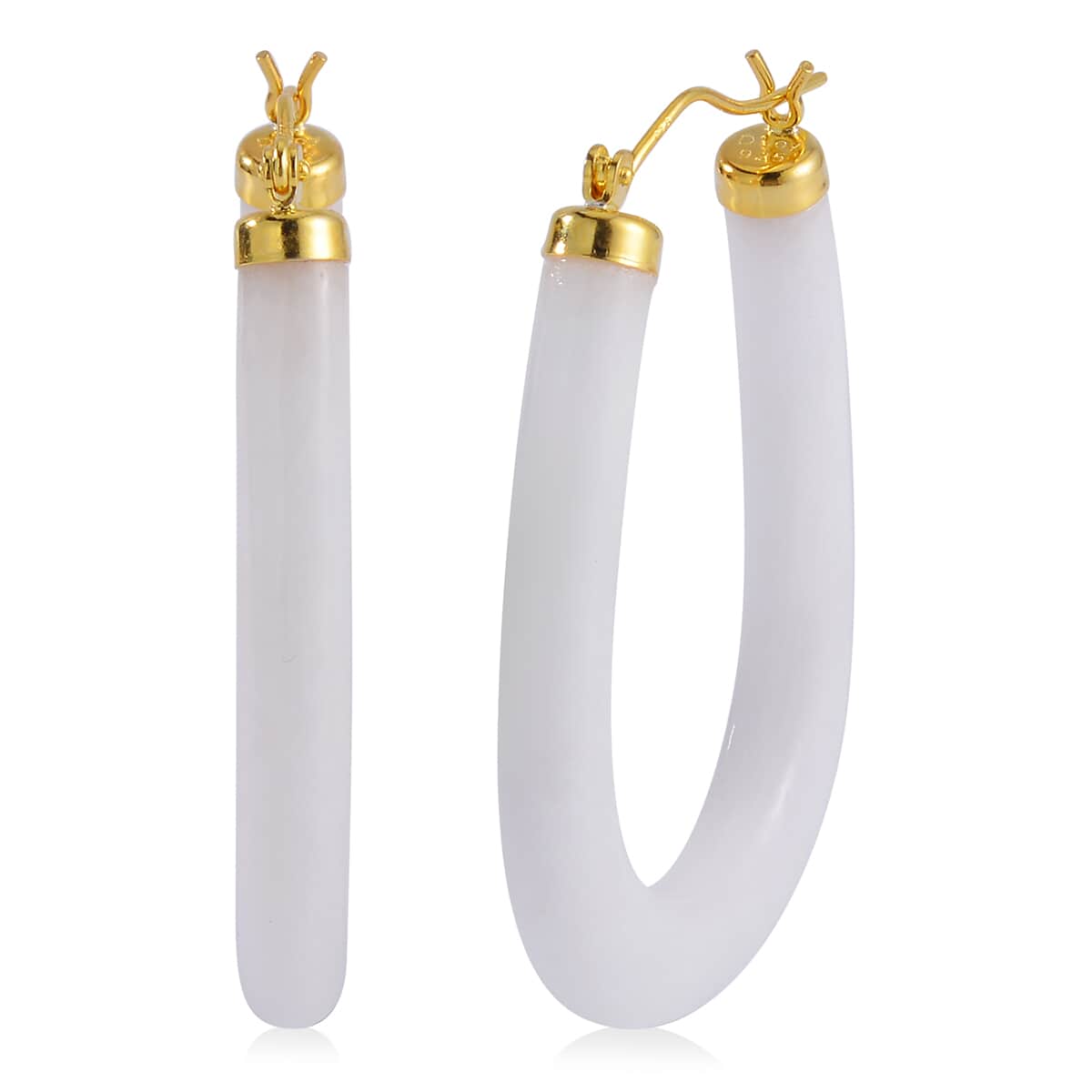 Natural Jade Hoop Earrings in Vermeil Yellow Gold Over Sterling Silver 70.00 ctw image number 0