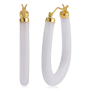 Natural Jade Hoop Earrings in Vermeil Yellow Gold Over Sterling Silver 70.00 ctw