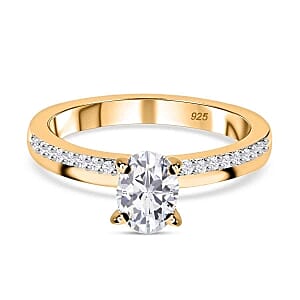 Moissanite 0.86 ctw Ring in 18K Vermeil Yellow Gold Over Sterling Silver (Size 9.0)