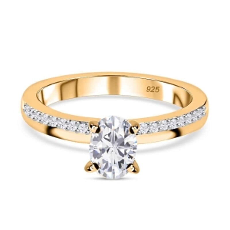 Moissanite 0.86 ctw Ring in 18K Vermeil Yellow Gold Over Sterling Silver (Size 9.0)