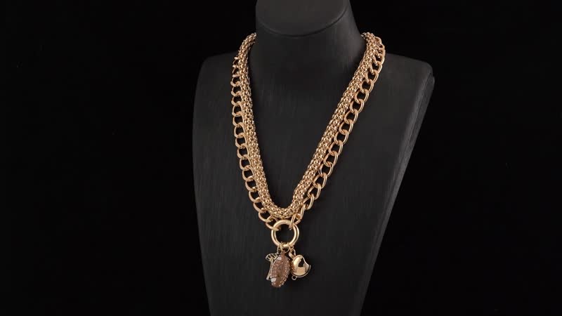 Doorbuster Champagne Austrian Crystal and Enameled Charm Necklace 20-22 Inches in Goldtone