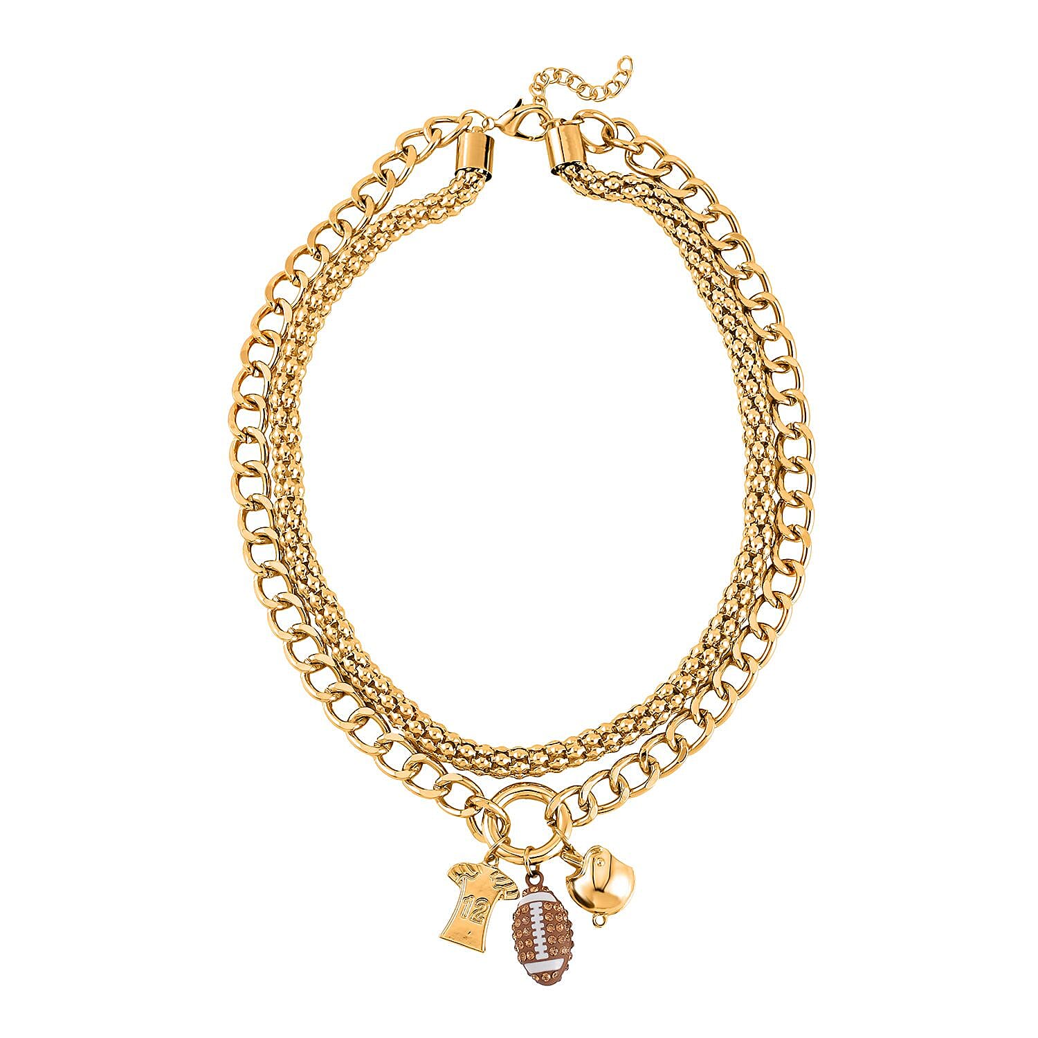 Champagne Austrian Crystal and Enameled Charm Necklace 20-22 Inches in Goldtone