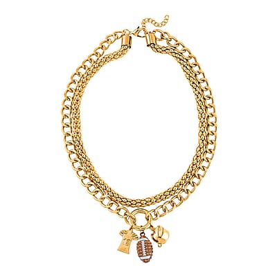 Champagne Austrian Crystal and Enameled Charm Necklace 20-22 Inches in Goldtone