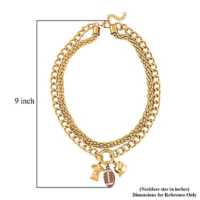 Champagne Austrian Crystal and Enameled Charm Necklace 20-22 Inches in Goldtone