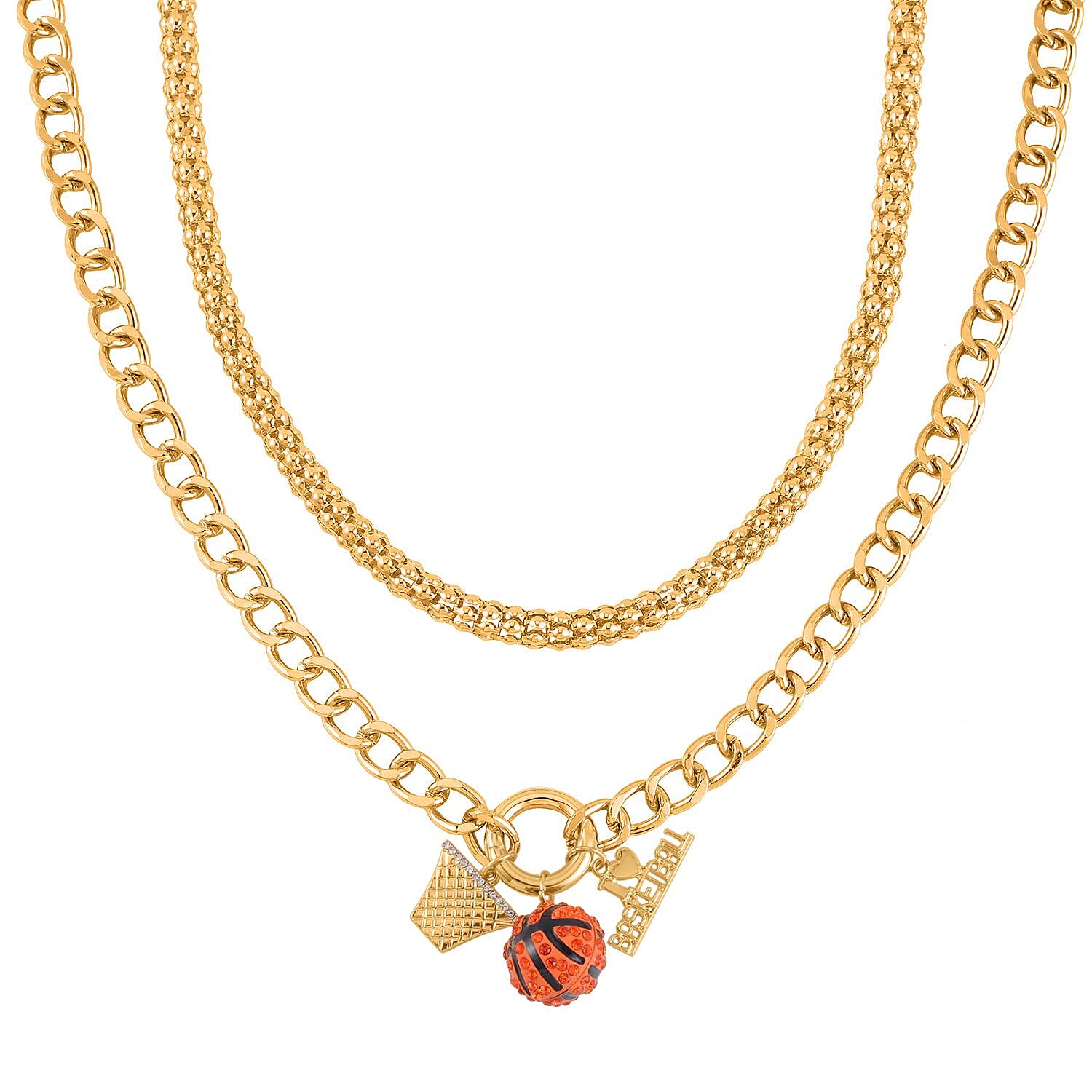 Doorbuster Champagne Austrian Crystal and Enameled Charm Necklace 20-22 Inches in Goldtone