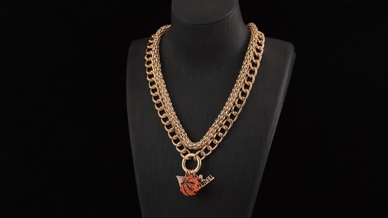 Doorbuster Champagne Austrian Crystal and Enameled Charm Necklace 20-22 Inches in Goldtone