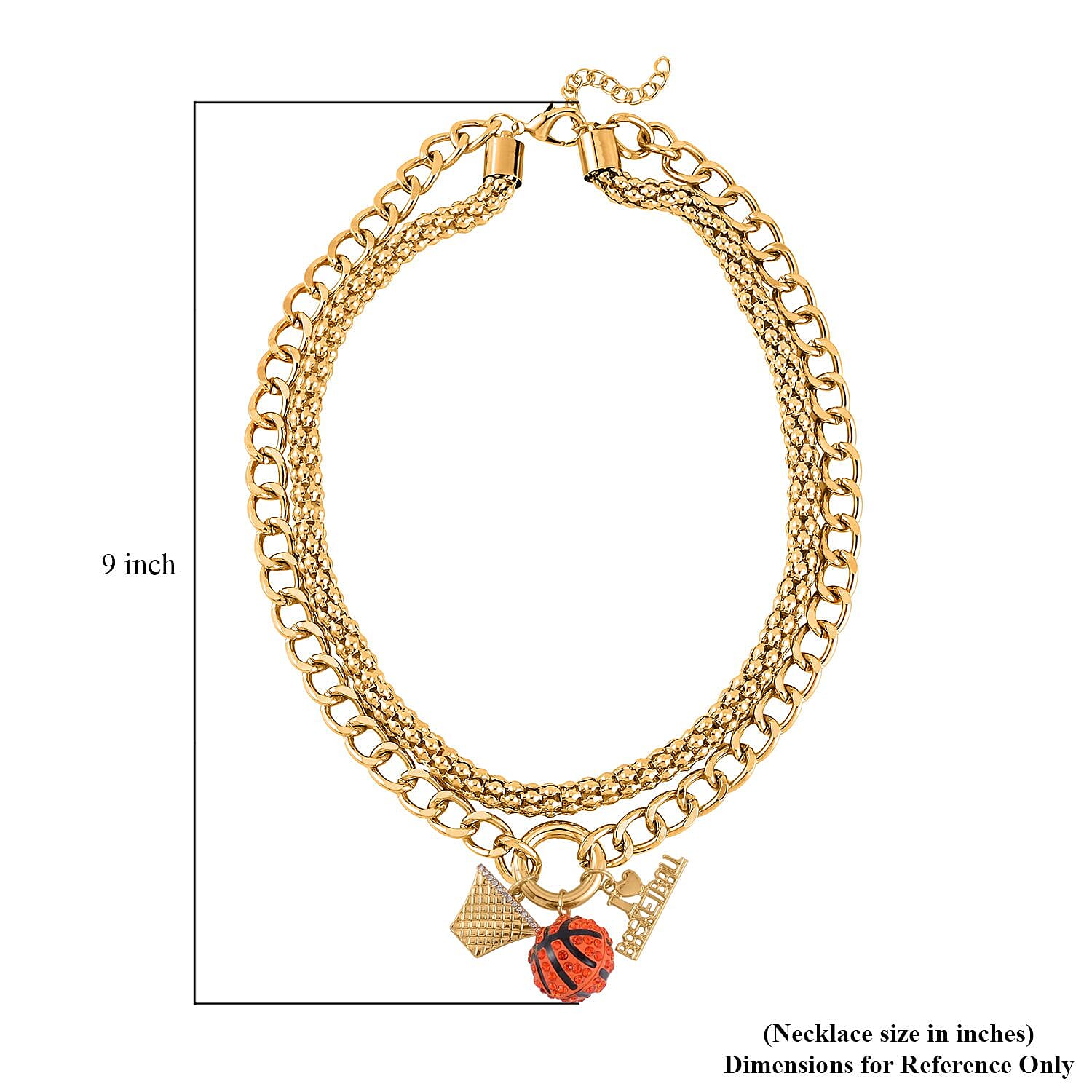 Orange Austrian Crystal and Enameled Charm Necklace 20-22 Inches in Goldtone