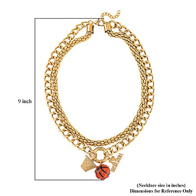 Orange Austrian Crystal and Enameled Charm Necklace 20-22 Inches in Goldtone
