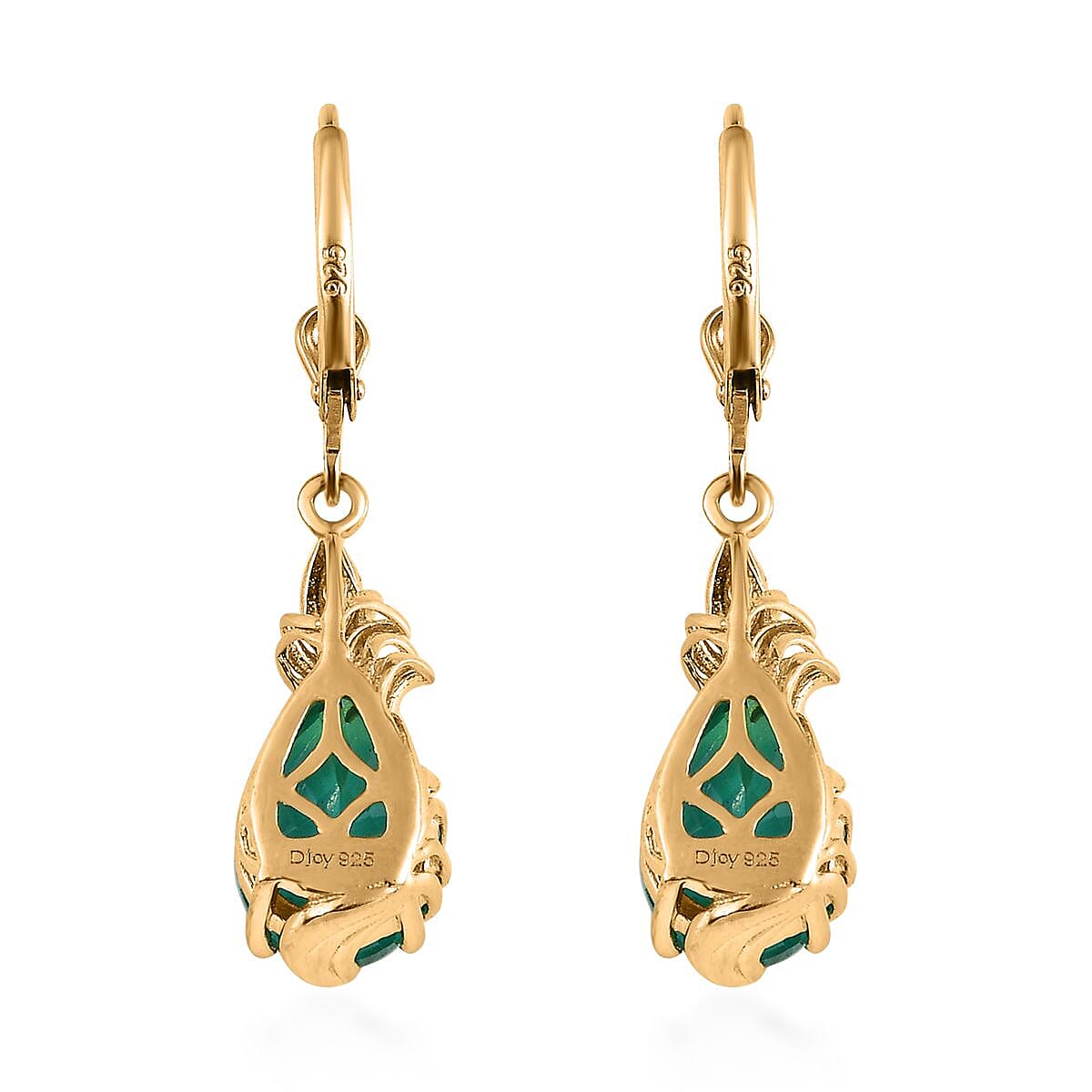 Peacock Quartz (Triplet) and White Zircon 6.75 ctw Earrings in Vermeil Yellow Gold Over Sterling Silver