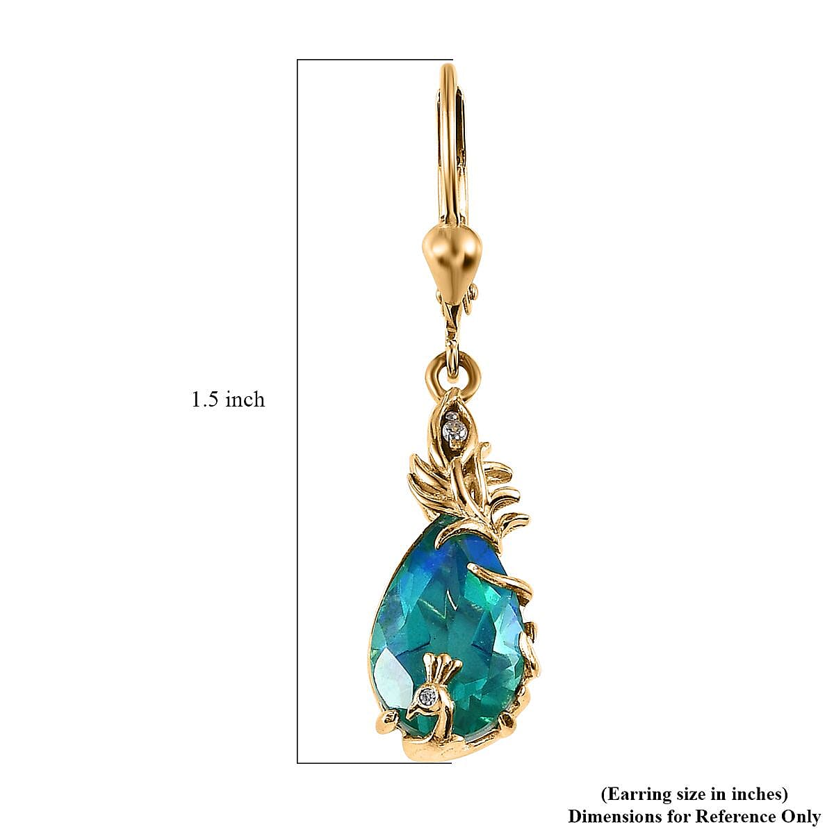 Peacock Quartz (Triplet) and White Zircon 6.75 ctw Earrings in Vermeil Yellow Gold Over Sterling Silver