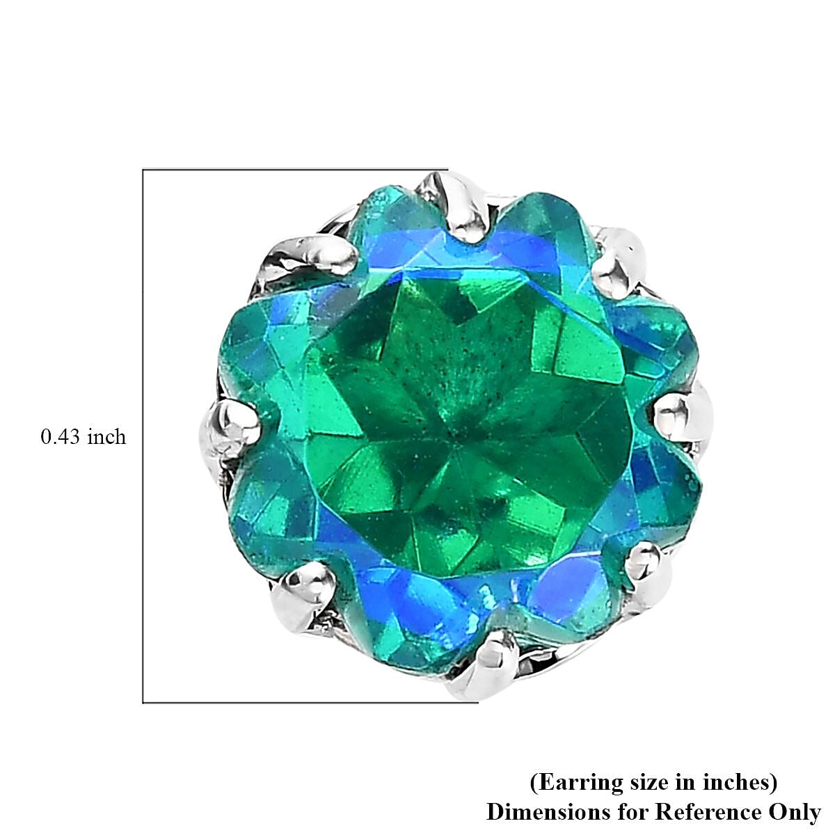 Peacock Quartz (Triplet) Solitaire Stud Earrings in Platinum Over Sterling Silver 7.50 ctw image number 5