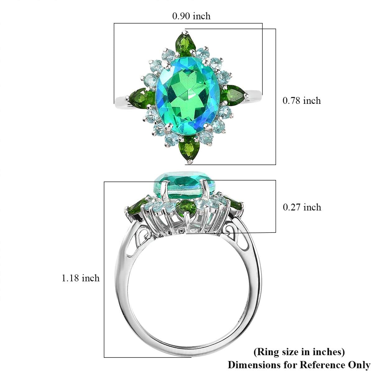 Peacock Quartz (Triplet) and Multi Gemstone Ring in Platinum Over Sterling Silver 4.90 ctw image number 5