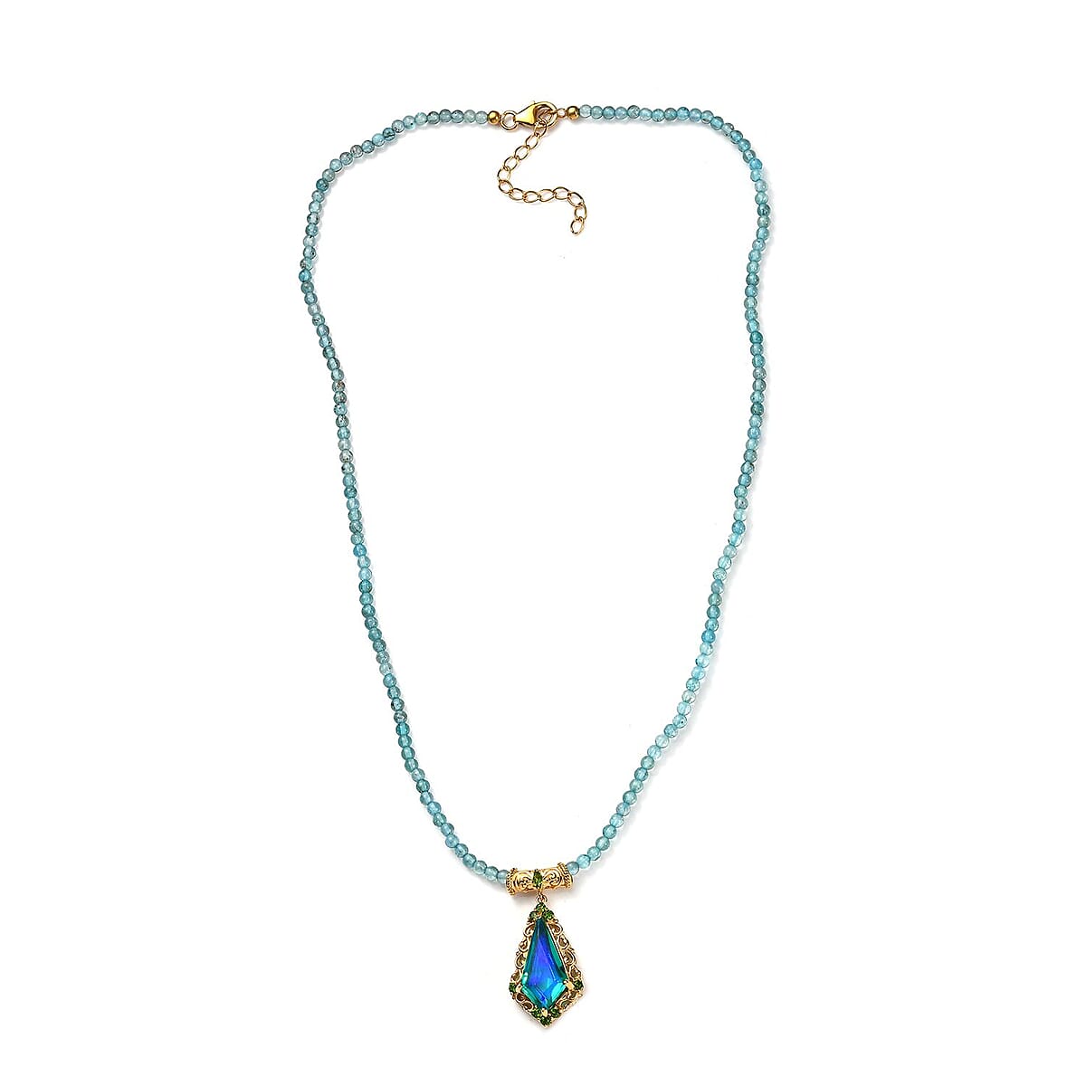 Peacock Quartz (Triplet) and Chrome Diopside Pendant with Paraiba Apatite Beaded Necklace 18-20 Inches in Vermeil YG Over Sterling Silver 44.70 ctw image number 3