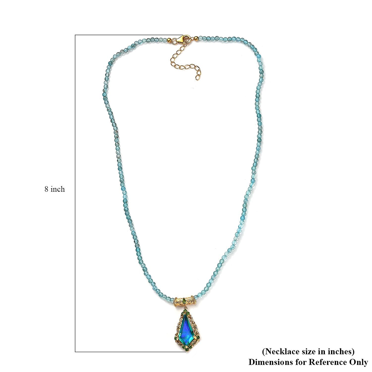 Peacock Quartz (Triplet) and Chrome Diopside Pendant with Paraiba Apatite Beaded Necklace 18-20 Inches in Vermeil YG Over Sterling Silver 44.70 ctw