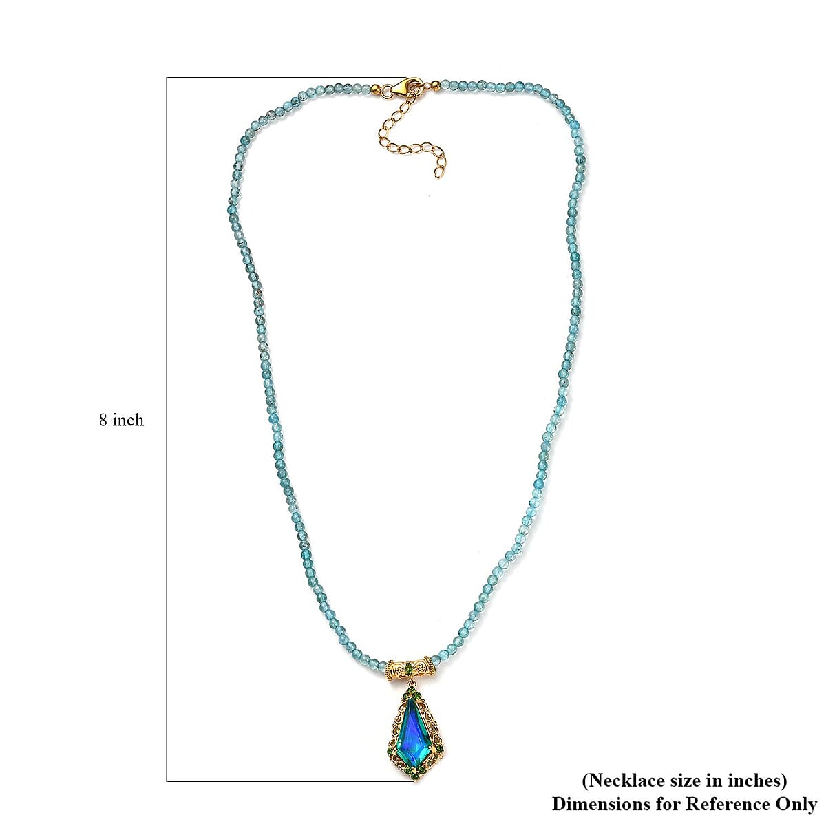 Peacock Quartz (Triplet) and Chrome Diopside Pendant with Paraiba Apatite Beaded Necklace 18-20 Inches in Vermeil YG Over Sterling Silver 44.70 ctw image number 5