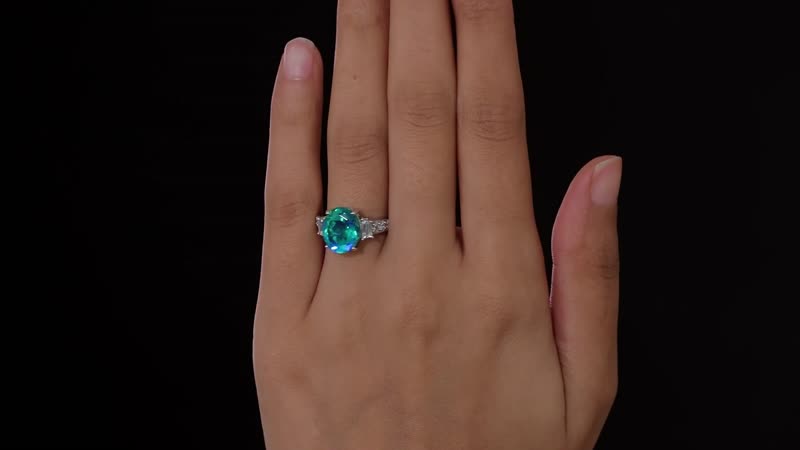 Peacock Quartz (Triplet) and White Zircon Ring in Platinum Over Sterling Silver 6.00 ctw