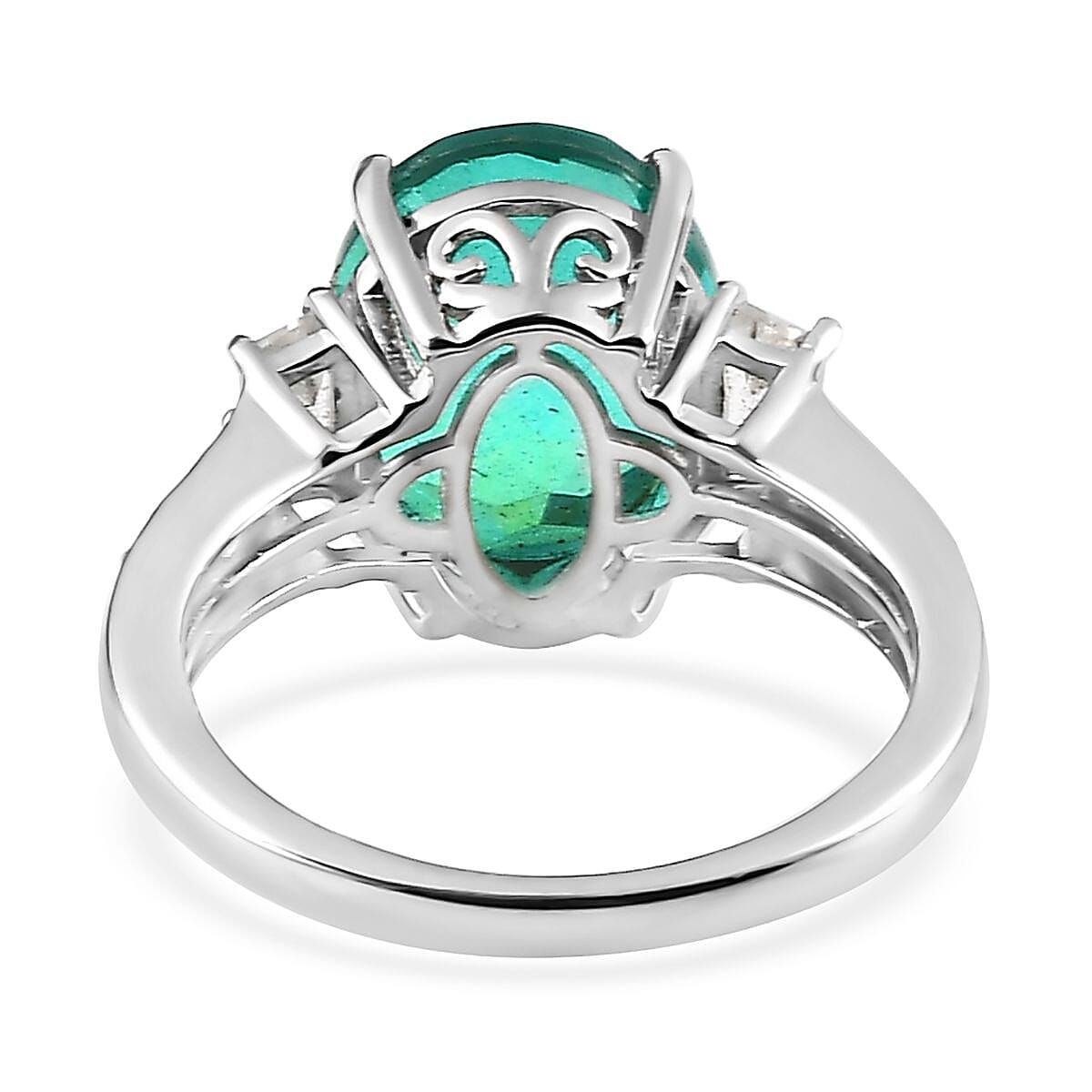 Peacock Quartz (Triplet) and White Zircon Ring in Platinum Over Sterling Silver 6.00 ctw image number 4