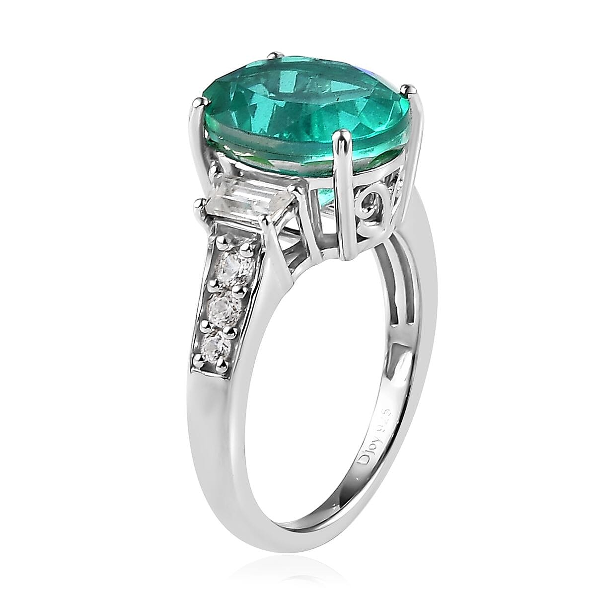 Peacock Quartz (Triplet) and White Zircon Ring in Platinum Over Sterling Silver (Size 6.0) 6.00 ctw image number 3