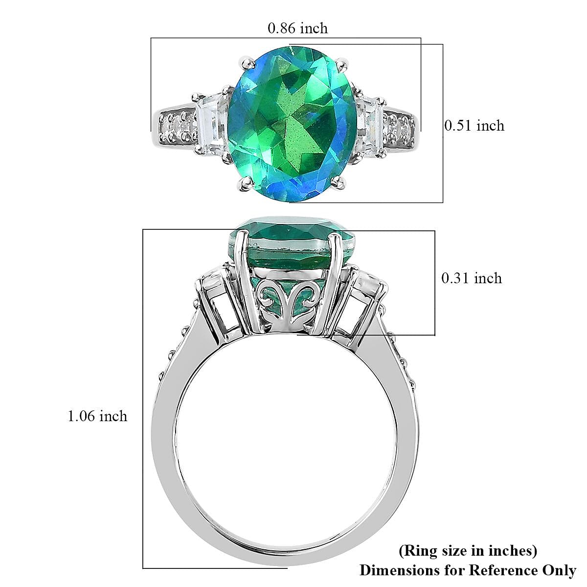 Peacock Quartz (Triplet) and White Zircon Ring in Platinum Over Sterling Silver (Size 6.0) 6.00 ctw image number 5