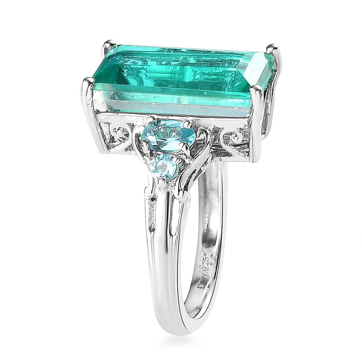 Peacock Quartz (Triplet) and Madagascar Paraiba Apatite Ring in Platinum Over Sterling Silver (Size 10.0) 7.50 ctw image number 3