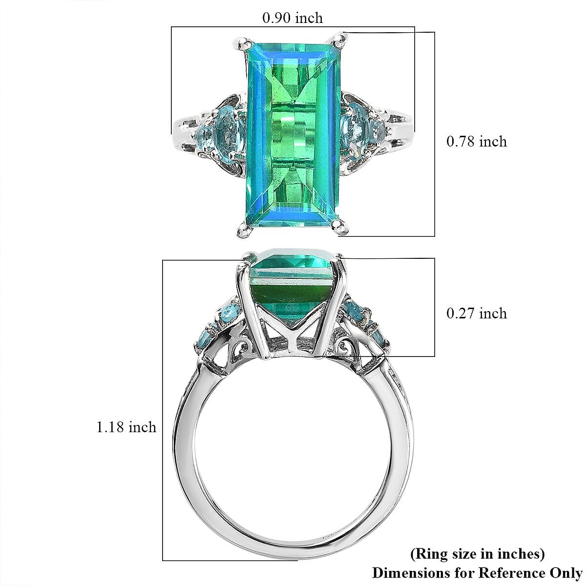 Peacock Quartz (Triplet) and Madagascar Paraiba Apatite Ring in Platinum Over Sterling Silver (Size 10.0) 7.50 ctw image number 5