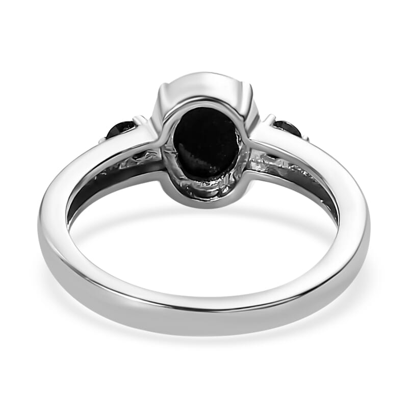 Boulder Opal Triplet and Midnight Sapphire Ring in Stainless Steel (Size 10.0) 1.10 ctw