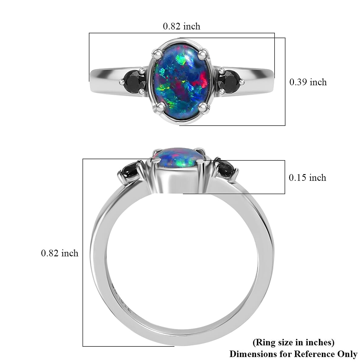 Boulder Opal Triplet and Midnight Sapphire Ring in Stainless Steel (Size 10.0) 1.10 ctw image number 5