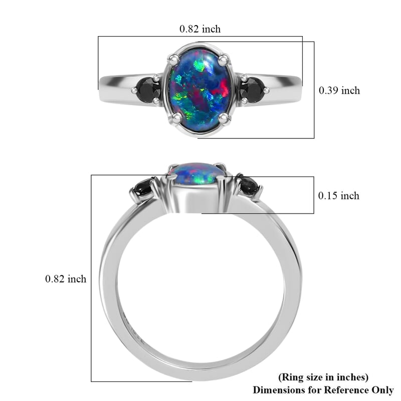 Boulder Opal Triplet and Midnight Sapphire Ring in Stainless Steel (Size 10.0) 1.10 ctw