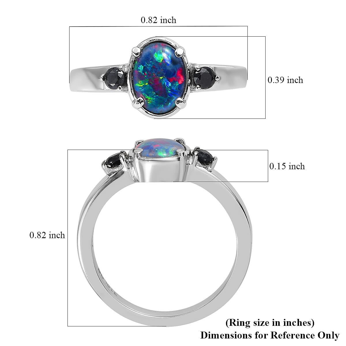 Boulder Opal Triplet and Midnight Sapphire Ring in Stainless Steel (Size 10.0) 1.10 ctw image number 6