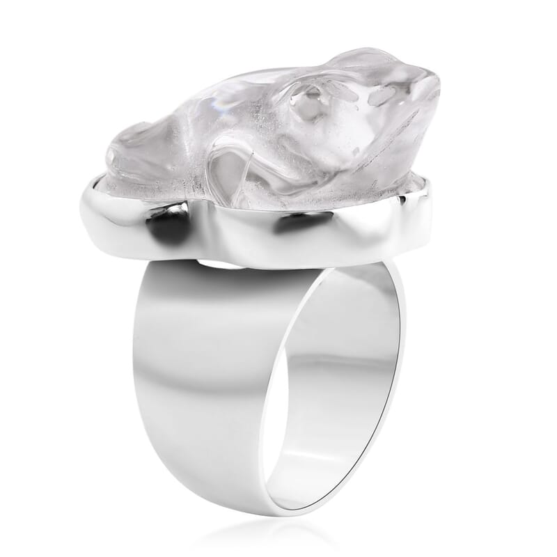 Sajen Silver Crystal Carved Frog Ring in Sterling Silver (Size 10.0)