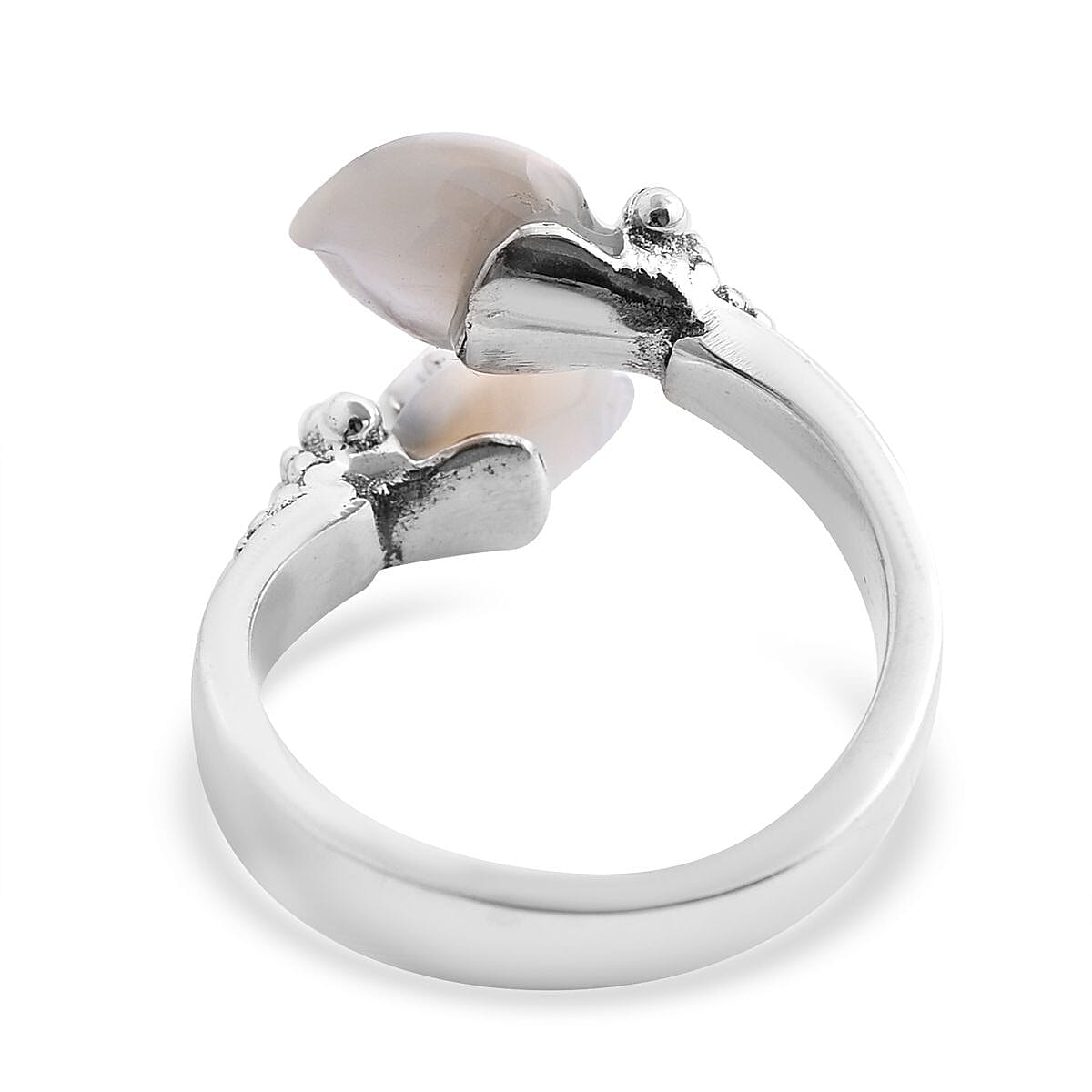 Sajen Silver Mother Of Pearl Carved Flower and Mozambique Garnet Bypass Ring in Sterling Silver (Size 10.0) 0.50 ctw image number 4