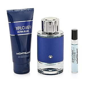 CLOSEOUT Mont Blanc Explorer Ultra Blue EAU De Parfum Set (Parfum 3.3oz, Travel 0.25oz, & Shower Gel 3.3oz)
