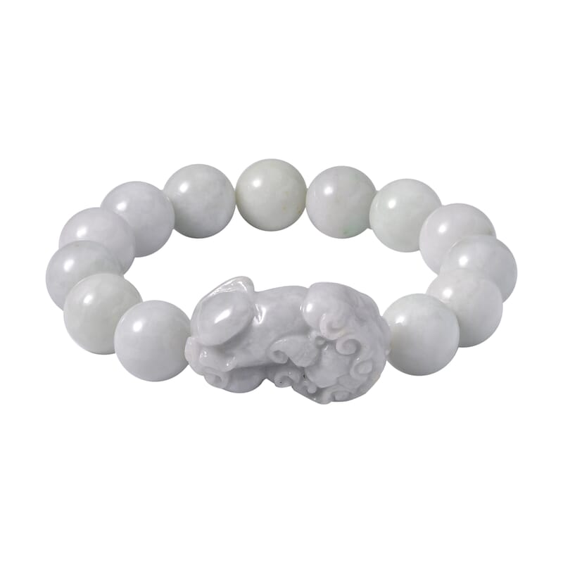 Natural Jade Beaded Stretch Pixiu Charm Bracelet 355.00 ctw