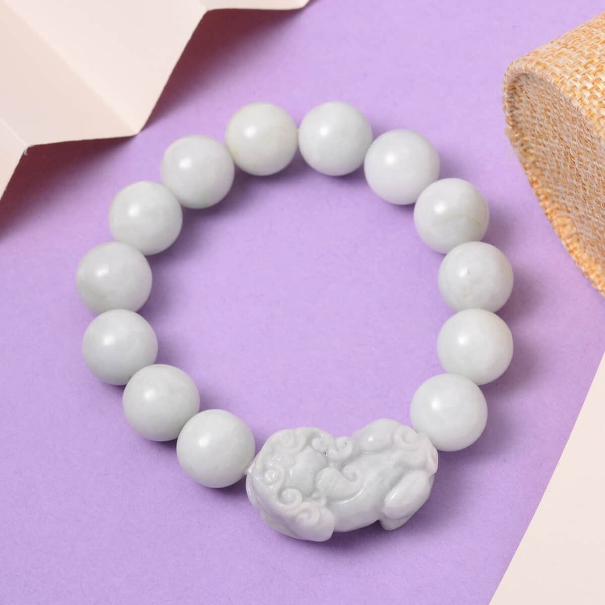 Natural Jade Beaded Stretch Pixiu Charm Bracelet 355.00 ctw image number 1