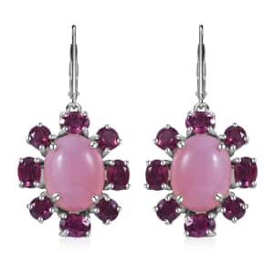 Premium Peruvian Pink Opal and Orissa Rhodolite Garnet Earrings in Platinum Over Sterling Silver 7.50 ctw