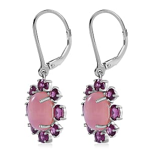 Premium Peruvian Pink Opal and Orissa Rhodolite Garnet 7.50 ctw Earrings in Platinum Over Sterling Silver 