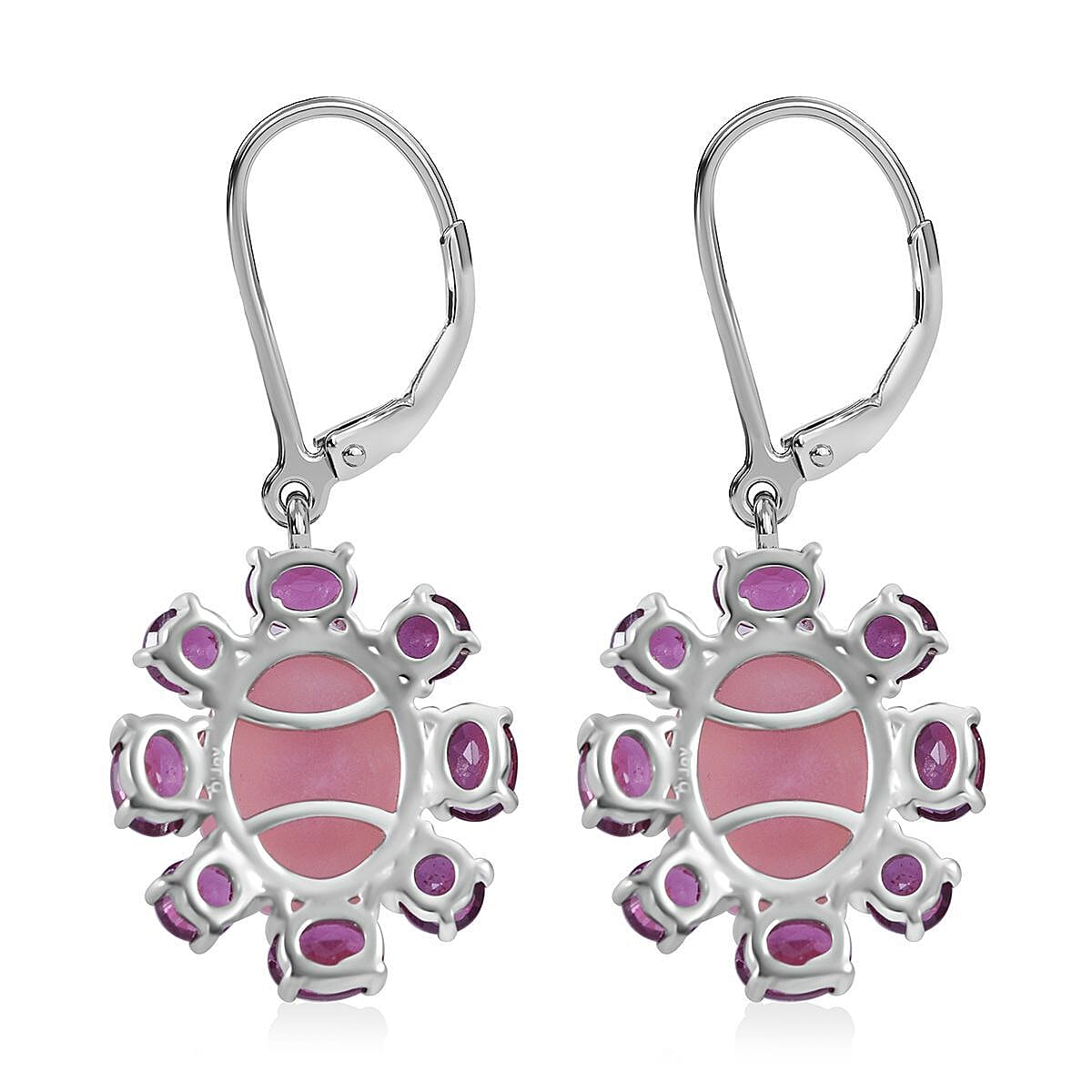 Premium Peruvian Pink Opal and Orissa Rhodolite Garnet 7.50 ctw Earrings in Platinum Over Sterling Silver  image number 3