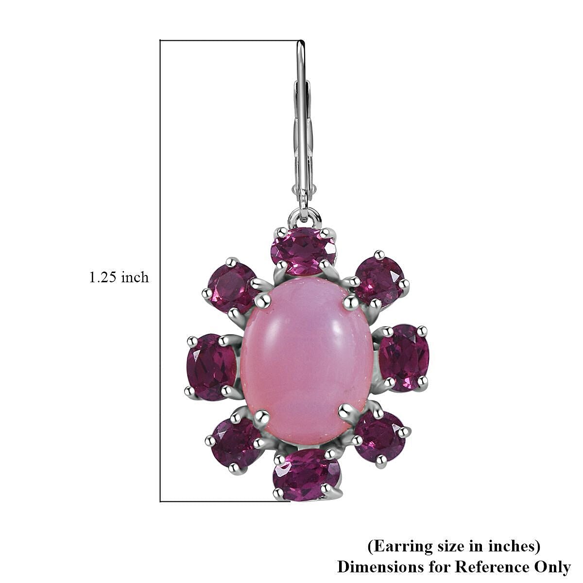 Premium Peruvian Pink Opal and Orissa Rhodolite Garnet 7.50 ctw Earrings in Platinum Over Sterling Silver  image number 4
