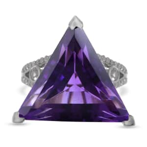 African Amethyst and White Zircon Ring in Platinum Over Sterling Silver (Size 6.0) 16.90 ctw