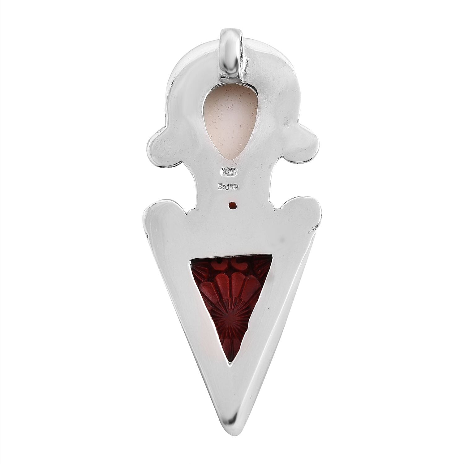 Sajen Silver Simulated Cinnabar and Multi Gemstone Floral Carved Pendant in Sterling Silver 18.35 ctw