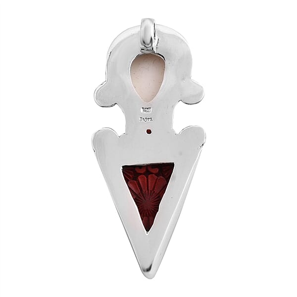 Sajen Silver Simulated Cinnabar and Multi Gemstone Floral Carved Pendant in Sterling Silver 18.35 ctw