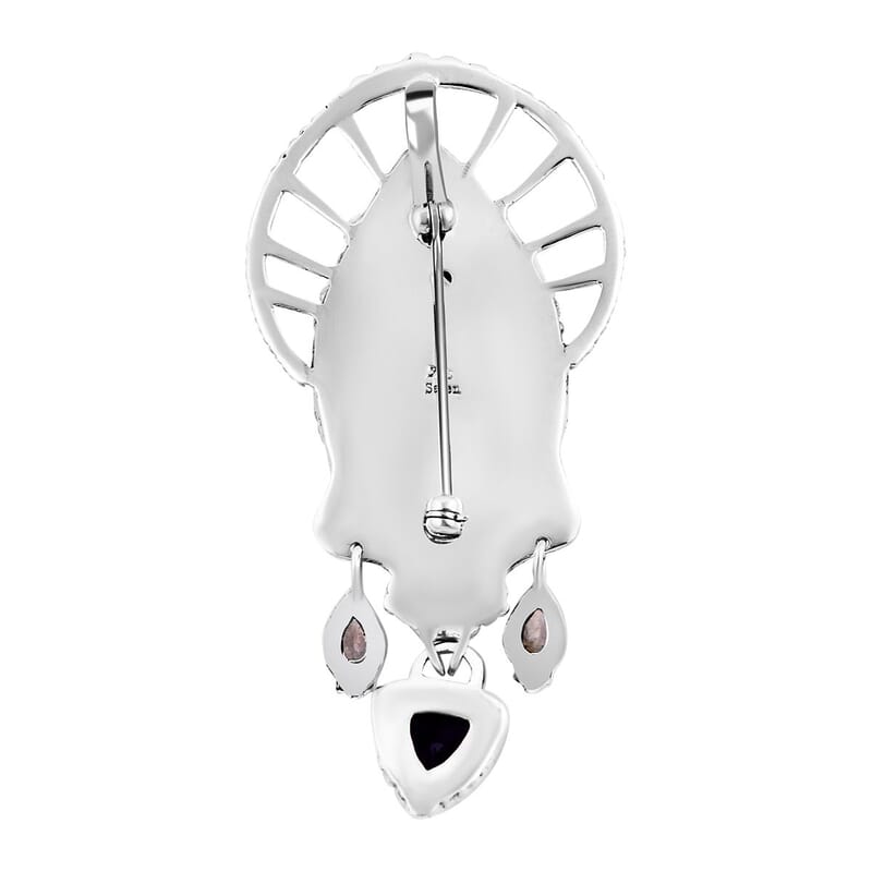 Sajen Silver Carved Bone and Multi Gemstone Pendant without Chain in Sterling Silver 7.60 ctw
