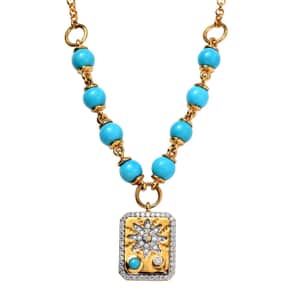 Mother’s Day Gift Sleeping Beauty Turquoise and Moissanite Celestial Medallion Necklace 18 Inches in Vermeil Yellow Gold Over Sterling Silver 7.90 ctw