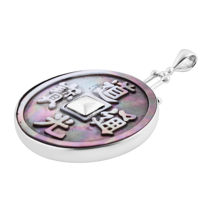 Sajen Silver Mother Of Pearl Coin Pendant in Sterling Silver