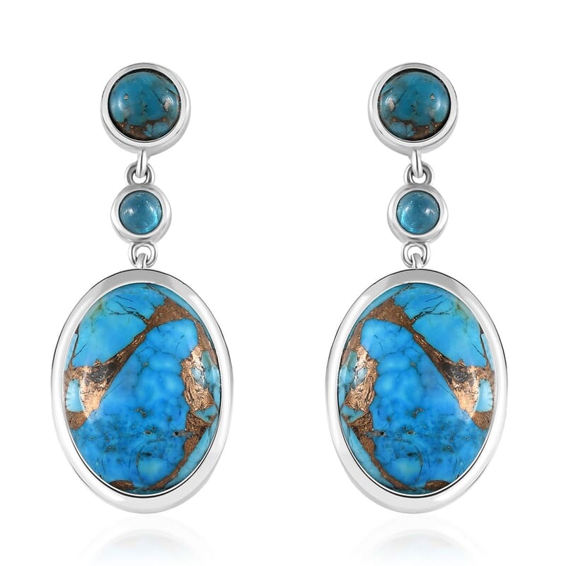 Karis Matrix Chestnut Brine Turquoise and Multi Gemstone Earrings in Platinum Bond 24.80 ctw