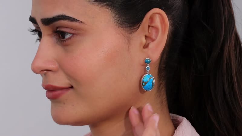 Karis Matrix Chestnut Brine Turquoise and Multi Gemstone Earrings in Platinum Bond 24.80 ctw