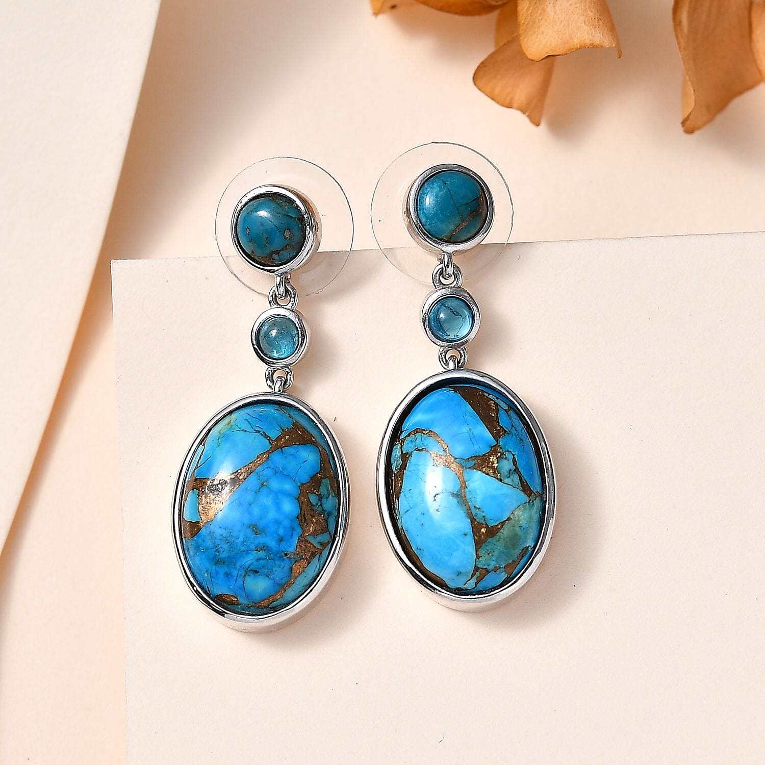 Karis Matrix Chestnut Brine Turquoise and Multi Gemstone Earrings in Platinum Bond 24.80 ctw
