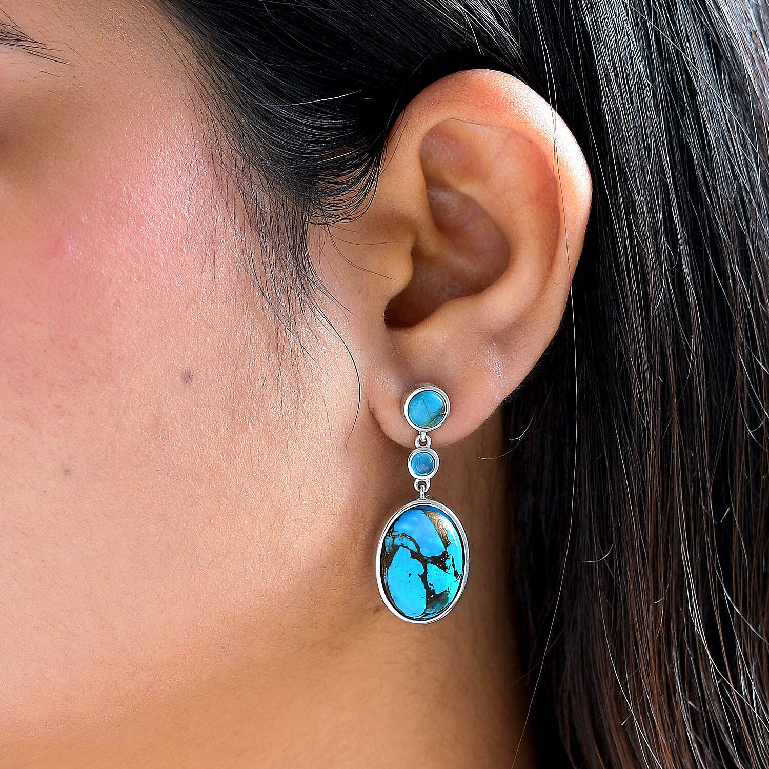 Karis Matrix Chestnut Brine Turquoise and Multi Gemstone Earrings in Platinum Bond 24.80 ctw